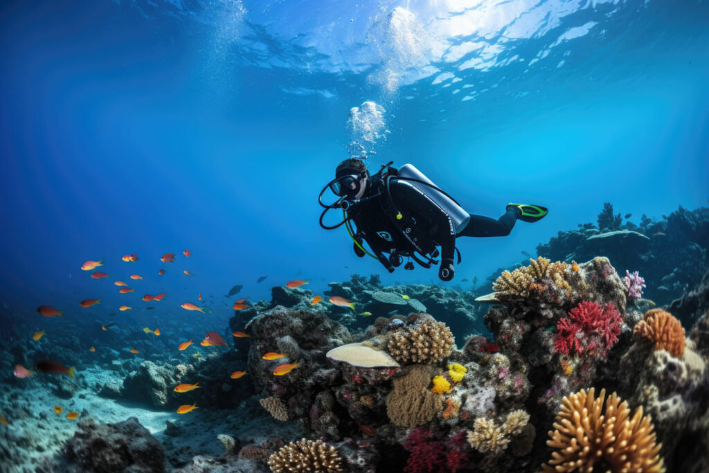 Scuba diving ocean coral reef sea water ai generated